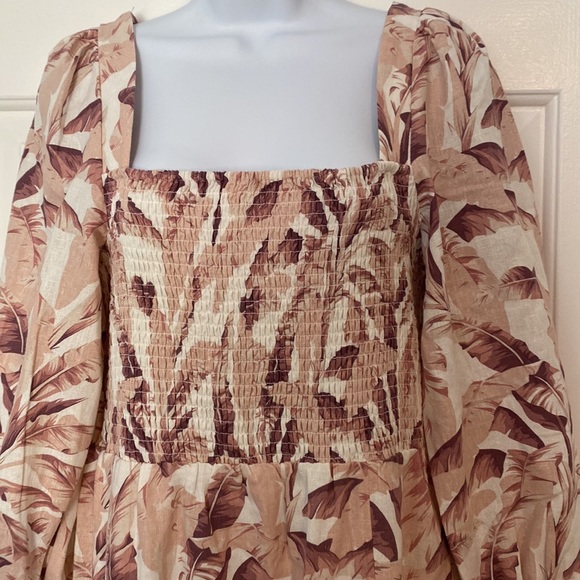 NWOT House of Harlow 1960 Palm Leaf Smock Linen Blend Midi Dress White P… - Picture 3 of 12